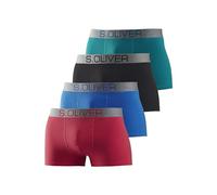 Boxer S.OLIVER "Boxershorts für Herren", Herren, Gr. M, 4 Stk., bunt (petrol, schwarz, blau, rot), Jersey, Obermaterial: 92% Baumwolle, 8% Elasthan (LYCRA), unifarben, körpernah, Unterhosen, mit kontr