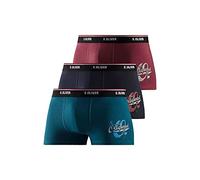 Boxer S.OLIVER "Boxershorts für Herren", Herren, Gr. M (5), 3 Stk., bunt (petrol, navy, bordeaux), Jersey, Obermaterial: 90% Baumwolle, 10% Elasthan (LYCRA), bedruckt, Unterhosen, mit Print auf dem Be