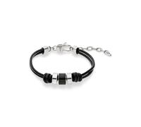 s.Oliver Herren Bracelet - Armband aus Echtleder - Silber - Ankerkette verstellbar bis 22 cm - wasserfest & hautfreundlich