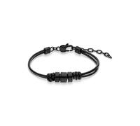 s.Oliver Herren Bracelet - Armband aus Echtleder - IP Schwarz - Ankerkette verstellbar bis 22 cm - wasserfest & hautfreundlich