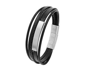 s.Oliver Herren Schmuck - Armband aus Leder und Edelstahldetails - Klassisch, Stilvoll und Maskulin - Perfekte Geschenkidee