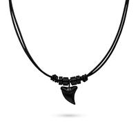 s.Oliver Herren Necklace - Halskette aus Echtleder mit Haifischzahn-Anhänger - IP Schwarz - Ankerkette verstellbar bis 50 cm - wasserfest & hautfreundlich