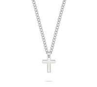 s.Oliver Herren Necklace - Halskette aus poliertem Edelstahl mit Kreuzanhänger - Silber - Panzerkette verstellbar bis 55 cm - wasserfest & hautfreundlich