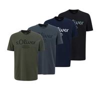 s.Oliver Herren T-Shirt, 4er Pack - Basic, Logoprint, Rundhals, Baumwolle Blau/Dunkelgrün/Dunkelgrau/Schwarz / 2XL XXL Grün