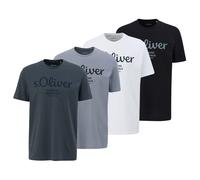 s.Oliver Herren T-Shirt, 4er Pack - Basic, Logoprint, Rundhals, Baumwolle Weiß/Hellgrau/Dunkelgrau/Schwarz M