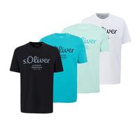 T-Shirt S.OLIVER "T-Shirt Logo T-Shirt 4er Pack", Herren, Gr. M, blau (weiß, türkis, türkis, schwarz), Obermaterial: 100% Baumwolle CO., Shirts T-Shirt (24305454-M) weiß, türkis, türkis, schwarz