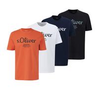 s.Oliver Herren T-Shirt, 4er Pack - Basic, Logoprint, Rundhals, Baumwolle Orange/Weiß/Dunkelblau/Schwarz / S S Mehrfarbig