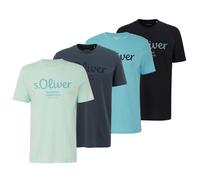 s.Oliver Herren T-Shirt, 4er Pack - Basic, Logoprint, Rundhals, Baumwolle Türkis/Dunkelgrau/Türkis/Schwarz M