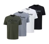 s.Oliver Herren T-Shirt, 4er Pack - Basic, Logoprint, Rundhals, Baumwolle Weiß/Dunkelgrün/Hellgrau/Schwarz / XL XL Weiß