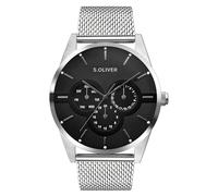 s.Oliver Herrenuhr - Rund - IP Schwarz - 42 mm - Uhr aus Metall mit Quarzwerk am Edelstahlband mit Klappschließe - Analoge Armbanduhr - 3 ATM wasserdicht - Kratzfest
