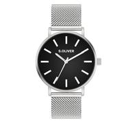 s.Oliver Herrenuhr - Rund - Silber - 40 mm - Uhr aus Metall mit Quarzwerk am Edelstahlband mit Klappschließe - Analoge Armbanduhr - 3 ATM wasserdicht - Kratzfest