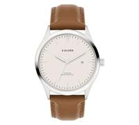 s.Oliver Herrenuhr - Rund - Silber - 42 mm - Uhr aus Metall mit Quarzwerk am Kunstlederband mit Dornschließe - Analoge Armbanduhr - 5 ATM wasserdicht - Kratzfest