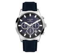 s.Oliver Herrenuhr - Rund - Silber - 44 mm - Uhr aus Metall mit Quarzwerk am Kunstlederband mit Dornschließe - Analoge Armbanduhr - 5 ATM wasserdicht - Kratzfest