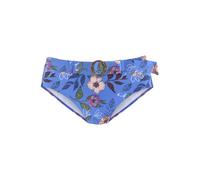 Highwaist-Bikini-Hose S.OLIVER "Maya", Damen, Gr. 44, N-Gr, blau (blau, bedruckt), Polyamid, floral, Badehosen, mit abnehmbarem Gürtel und Schnalle in Horn-Optik (92148136-44) blau, bedruckt