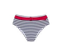 Highwaist-Bikini-Hose S.OLIVER "Elain", Damen, Gr. 40, N-Gr, bunt (marine, weiß), Recycling-Polyamid, geringelt, Badehosen, mit Gürtel und Zierring, Topseller (35867730-40) marine, weiß