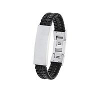 s.Oliver Identarmband Edelstahl Leder Herren Armschmuck, 20+1,5 cm, Schwarz, Kommt in Schmuck Geschenk Box, 2027442