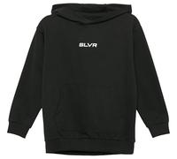 Unisex Kapuzen-Sweatshirt mit Känguru-Tasche und Frontprint 158/164 schwarz