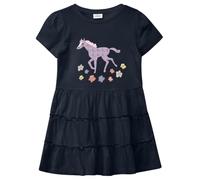 s.Oliver Jersey-Kleid 2178181 – Puffärmel, Pailletten, tailliert, reine Baumwolle – Marine 128