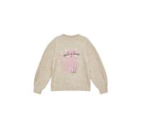 s.Oliver Strickpullover Kuscheliger Loose-Fit mit Katzen-Artwork bestickt Mädchen Beige 92/98