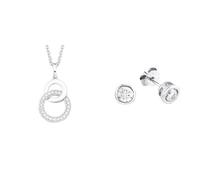 s.Oliver Kette mit Anhänger 925 Sterling Silber Damen Halsschmuck & Ohrstecker 925 Sterling Silber Damen Ohrschmuck, mit Zirkonia synth., 0,6 cm, Silber, Kommt in Schmuck Geschenk Box, 9079094