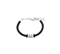 Armband S.OLIVER JUNIOR "2035804" Armbänder Gr. Edelstahl-Leder, schwarz (edelstahlfarben, schwarz) Mädchen Mädchenschmuck aus Edelstahl + Leder (47079760-0)