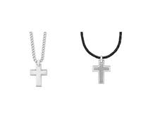 s.Oliver Kette mit Anhänger Edelstahl Herren Halsschmuck, 50 cm, Silber, Kreuz, Kommt in Schmuck Geschenk Box, 2026009 & Kette mit Anhänger Edelstahl Leder Herren Halsschmuck