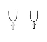 s.Oliver Kette mit Anhänger Edelstahl Leder Jungen Kinder Halsschmuck & Kette mit Anhänger Edelstahl Leder Jungen Kinder Halsschmuck, 40+3 cm, Schwarz, Kreuz, Kommt in Schmuck Geschenk Box, 2027451