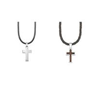 s.Oliver Kette mit Anhänger Edelstahl Leder Jungen Kinder Halsschmuck & Kette mit Anhänger Edelstahl Holz Jungen Kinder Halsschmuck, 40+3 cm, Braun, Kreuz, Kommt in Schmuck Geschenk Box, 2018841