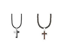 s.Oliver Kette mit Anhänger Edelstahl Leder Jungen Kinder Halsschmuck & Kette mit Anhänger Edelstahl Holz Jungen Kinder Halsschmuck, 40+3 cm, Braun, Kreuz, Kommt in Schmuck Geschenk Box, 2018841