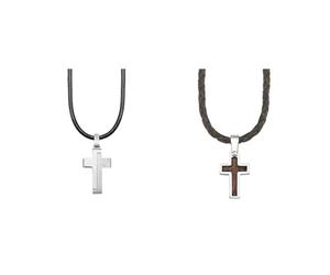 s.Oliver Kette mit Anhänger Edelstahl Leder Jungen Kinder Halsschmuck & Kette mit Anhänger Edelstahl Holz Jungen Kinder Halsschmuck, 40+3 cm, Braun, Kreuz, Kommt in Schmuck Geschenk Box, 2018841