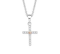 s.Oliver Kette mit Kreuz Anhänger mit Herz für Mädchen, Zirkonia und 925 Sterling Silber, Teil-rhodiniert