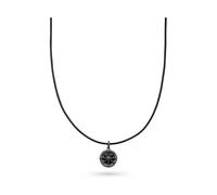 s.Oliver Herren Necklace - Halskette aus Echtleder mit Kompass-Anhänger - IP Gun - Lederband verstellbar bis 55 cm - wasserfest & hautfreundlich