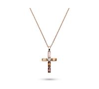 Kette mit Anhänger S.OLIVER "Schmuck Geschenk Edelstahl Halskette The Stone Cross, Kreuz", roségoldfarben, braun, Halsketten, Damen, Edelstahl, L: 50 B: 1,3mm, mit Zirkonia (synth.), B:1,3mm (90116767