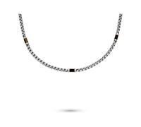 Edelstahlkette S.OLIVER "Schmuck Geschenk Edelstahl Halskette Basic Stones", silber (edelstahlfarben, braun), Halsketten, Herren, Edelstahl, L: 50 B: 3mm, Edelstahlkette, mit Tigerauge, B:3mm (7219574