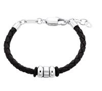Armband S.OLIVER JUNIOR "2035804" Armbänder Gr. Edelstahl-Leder, schwarz (edelstahlfarben, schwarz) Mädchen Mädchenschmuck aus Edelstahl + Leder (47079760-0)