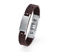 S.Oliver Kinder-Identarmband Jungen gravierbares Edelstahl mattiert Leder 16,5+1,5 cm