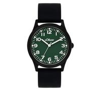 s.Oliver Kinderuhr - Rund - Schwarz - 35 mm - Uhr aus Metall mit Quarzwerk am Silikonband mit Dornschließe - Analoge Armbanduhr - 3 ATM wasserdicht - Kratzfest