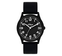 s.Oliver Kinderuhr - Rund - Schwarz - 35 mm - Uhr aus Metall mit Quarzwerk am Silikonband mit Dornschließe - Analoge Armbanduhr - 3 ATM wasserdicht - Kratzfest