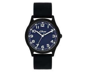 s.Oliver Kinderuhr - Rund - Schwarz - 35 mm - Uhr aus Metall mit Quarzwerk am Silikonband mit Dornschließe - Analoge Armbanduhr - 3 ATM wasserdicht - Kratzfest