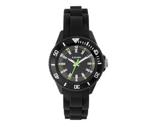 s.Oliver Kinderuhr - Rund - Schwarz - 38 mm - Uhr aus Kunststoff mit Quarzwerk am Silikonband mit Dornschließe - Analoge Armbanduhr - 5 ATM wasserdicht - Kratzfest