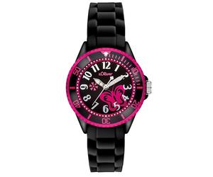 s.Oliver Kinderuhr - Rund - Schwarz - 38 mm - Uhr aus Kunststoff mit Quarzwerk am Silikonband mit Dornschließe - Analoge Armbanduhr - 5 ATM wasserdicht - Kratzfest