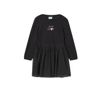 Minikleid S.OLIVER JUNIOR, Mädchen, Gr. 110, N-Gr, schwarz, Web, Obermaterial: 95% Baumwolle, 5% Elasthan, bedruckt, gepunktet, kurz, Rundhals, elastischer Bund, Kleider, mit Mesh-Rock, Fit and Flare