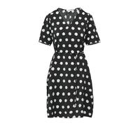 Minikleid S.OLIVER, Damen, Gr. 38, N-Gr, schwarz (schwarz aop), Obermaterial: 84% Viskose, 16% Polyamid, bedruckt, casual, regular fit kniefrei, V-Ausschnitt, Kurzarm Puffärmel, Kleider, mit All-Over 