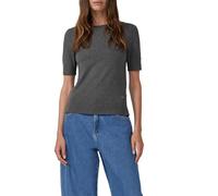 Kurzarmpullover S.OLIVER, Damen, Gr. 42, mid grau, Web, Obermaterial: 72% Viskose, 28% Polyester, unifarben, regular fit normal, Rundhals, Pullover, mit Logo Stickerei (52248261-42) mid grau