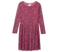 Meshkleid S.OLIVER JUNIOR, Mädchen, Gr. 128, N-Gr, berry aop, Web, Obermaterial: 92% Polyester, 8% Elasthan. Futter: 95% Viskose, 5% Elasthan, normal knielang, Rundhals, Kleider, mit floralem Muster,