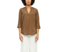 Shirtbluse S.OLIVER, Damen, Gr. 40, braun (teak braun), Web, Obermaterial: 52% Leinen, 48% Viskose, unifarben, bequem hüftbedeckend, V-Ausschnitt, 1-Knopf-Manschette krempelbar, Blusen, krempelbar, kü