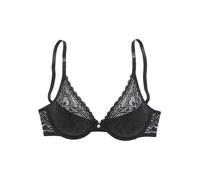 Push-up-BH S.OLIVER "Danielle", Damen, Gr. 75, Cup B, schwarz, Spitze, Obermaterial: 60% Polyamid, 35% Polyester, 5% Elasthan, feminin, BHs, aus dezent transparenter Spitze in blumiger Optik, Dessous 