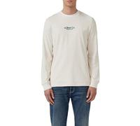 Langarmshirt S.OLIVER, Herren, Gr. XL, beige (ecru), Jersey, Obermaterial: 100% Baumwolle, bedruckt, casual, regular fit normal, Rundhals, Langarm Rippbündchen, Shirts, mit Logo Schriftzug (10455262-X