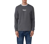 Langarmshirt S.OLIVER, Herren, Gr. L, grau (dk grau), Jersey, Obermaterial: 100% Baumwolle, bedruckt, casual, regular fit normal, Rundhals, Langarm Rippbündchen, Shirts, mit Logo Schriftzug (94022348-