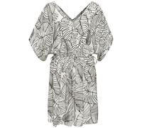 Longtunika S.OLIVER "aus gekreppter Viskose mit verstellbarer Taille", Damen, Gr. 42, schwarz (creme, schwarz), Crêpe, Obermaterial: 100% Viskose, bedruckt, figurumspielend ca. Mitte Oberschenkel, tie